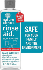 Nature Clean Dishwasher Rinse Aid Liquid, Non Toxic Natural Formula, Spot Free Shine for Glasses & Dishes, Hard Water Stain Remover, Dishwasher Drying Agent, 8 oz/250 ml Pack of 3