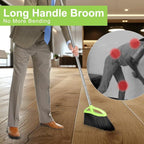Soft Bristles Broom and Dustpan Set,Metal Dustpan with Indoor Broom, Green Angle Broom with Stand Up Dustpan for Hardwood Kitchen Floor Sweeping