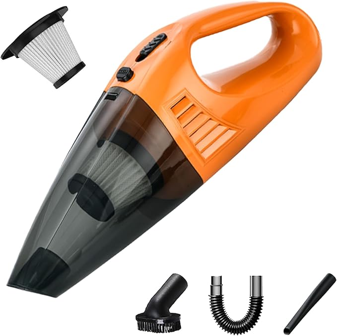 Handheld Vacuum Cordless Portable Rechargeable Strong Suction Car Vacuum Cleaner Powerful Hand Held Vacuum Cleaner with Multi Accessories for Home Office Auto Car Pet (Orange)