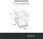 madesmart 2 Tier Organizer, Under Cabinet Storage with Pull Out Sliding Drawers, for Cleaning Supplies, Undersink Storage, Sponges, Bottles & Bath, Adjustable Dividers & Pull Out Baskets, Clear
