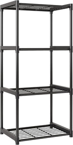 4-Tier Storage Shelves with Plastic Connectors – Metal Shelf Organizer for Pantry, Closet & Bathroom, Space-Saving Sturdy Shelving Unit Rack, Black, 17.3" x 12.8" x 42.9"