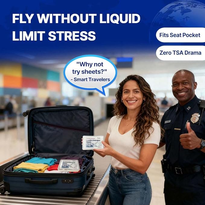 Fragrance-Free Laundry Sheets (32 Loads) - Ultra-Concentrated Travel Detergent in Compact Storage Box, 5-Second Dissolve, 2X Stain Removal, HE-Safe, TSA Approved Detergent Sheets