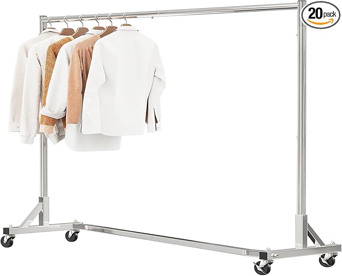Simple Trending Industrial Grade Z Base 70in extra long Clothes Garment Rack, Commercial Grade Rolling Clothing Rack, Heavy Duty 450lb Load with Wheels, Chrome