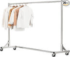 Simple Trending Industrial Grade Z Base 70in extra long Clothes Garment Rack, Commercial Grade Rolling Clothing Rack, Heavy Duty 450lb Load with Wheels, Chrome