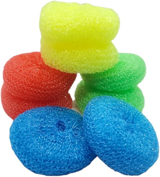 Handy Housewares Durable Non-Scratch Nylon Scouring Pads | Round All-Surface Cleaning Pads | Multi-Use Kitchen Scrubbers | Safe for Non-Stick Cookware | 24-Pack Random Colors