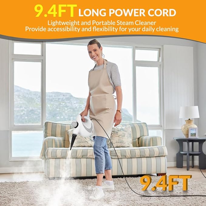 Handheld Pressurized Steam Cleaner with 12 pcs Accessories, Steamer for Cleaning, Steam Cleaner for Home Use, Steamer for Cleaning Car, Furniture, Floor, Upholstery, Grout and Tile, Light Gray