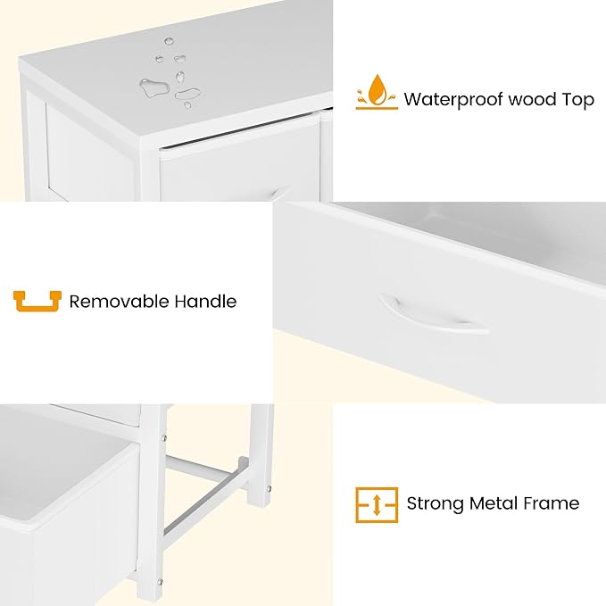 Homeiju Stackable 3-Drawer Fabric Dresser with Waterproof Wood Top – Closet Drawers & Storage Drawers for Bedroom, Modern Metal Frame Design (2 Tier-1 Pack)