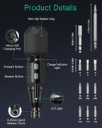 ORIA Electric Screwdriver Cordless, 12 in 1 Rechargeable Electric Screwdriver Set with 10 Bits and 1/4 inch Bit Holder, Power Repair Tool Kit with LED Lights, Charging Cable, for Phones,Toys, PC