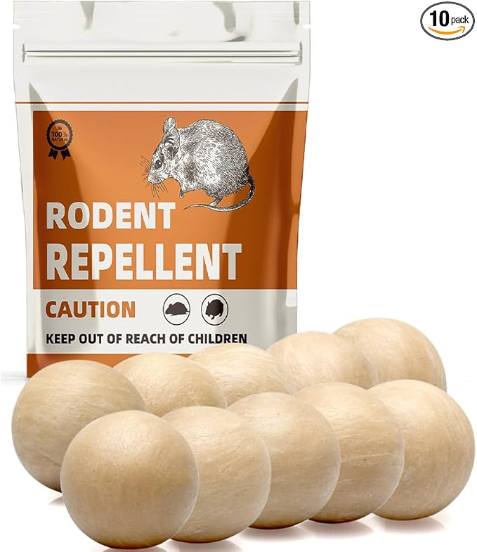 Rodent Repellent Indoor, Peppermint Oil Mouse Repellent, Mice Repellent Balls for Indoor Outdoor, Rodents Repellent for House, Rat Deterrent Outdoor, Moth Balls for Indoor/Outdoor Use - 10 Pack