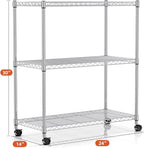 HealSmart 3-Tier Heavy Duty Storage Shelves 750Lb Capacity, 24.02" D x 13.78" W x 29.92" H Adjustable Shelving Unit with Wheels, Chrome