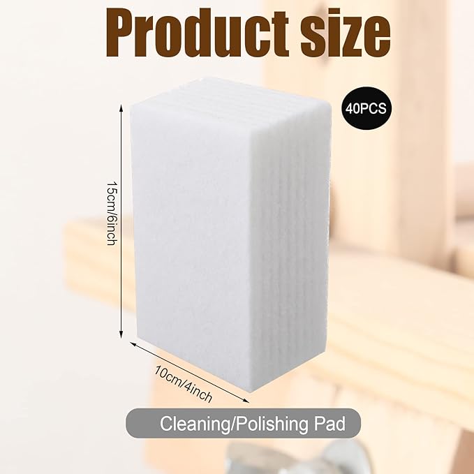 Hoolerry 40 Pcs White Scrub Pads Light Duty Scouring Non Woven Pad Non Scratch Abrasive Hand Multipurpose Scouring Sponge Multi Surface Scrubber Pads for Cleaning Polishing Home(4 x 6 Inch,White)
