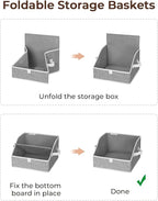 StorageWorks Closet Storage Bins, Trapezoid Organizer Box for Shelves, Fabric Clothes Bin, Foldable Organizing Baskets with Handles, Small, 3-Pack, Gray