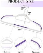 HOUSE DAY Plastic Hangers 100 Pack, White Clothes Hangers with Non Slip Purple TPR Grip, Heavy Duty Coat Hanger with 360º Swivel Hook, Slim Hanger Space Saving for Closet, Ideal for Shirt, Suit, Pant
