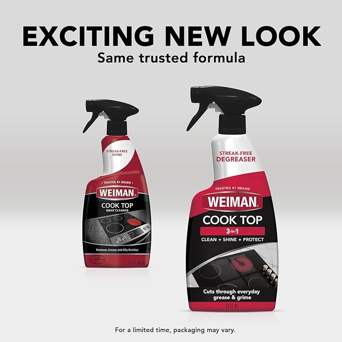Weiman Daily Cooktop Cleaner with Microfiber Cloth Included for Glass Ceramic and Induction Cook Tops, 22oz (Pack of 2)