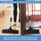 ForPro Extendable Salon Broom, Non-Scratch Rubber Bristles, Aluminum Handle Adjustable to 51.5”, Ideal for Pet Hair, Lint, Dust, Dirt, Black