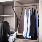 Pull Down Closet Rod for Hanging Clothes, Retractable Wardrobe Hanger for Cabinet Inside Width 26"~35", Aluminium alloy Tubing with Plastic Housing, 44 lb Weight Rating