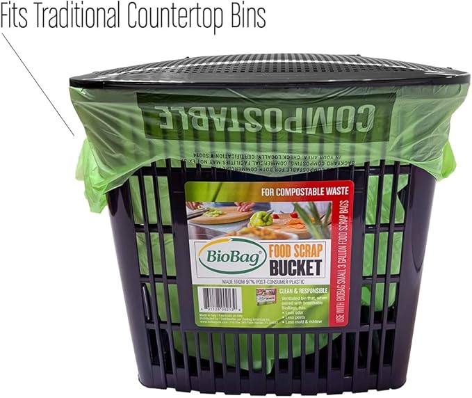 2.6 Gallon Compostable Bags with Handles by BioBag, 150 Count, BPI Certified, Meets ASTM D6400 Standards, Made in USA, Easy-Carry Kitchen Bin Liners