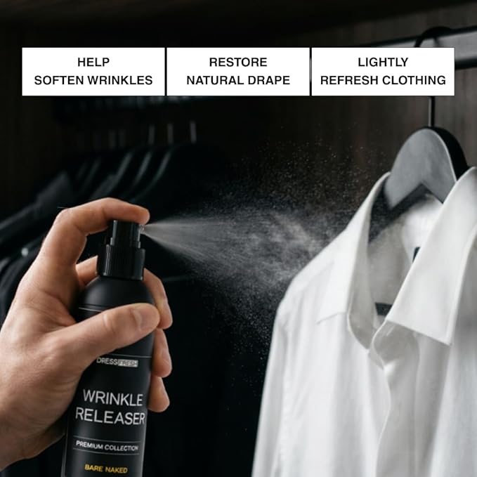 Wrinkle Releaser, Helps Relax Wrinkles, Bare Naked Scent, Premium Collection, 3 Fl Oz Travel Size, Odor Neutralizer, Fabric Conditioner, Anti-static Spray