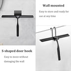 10" Stainless Steel Shower Squeegee for Shower Glass with Adhesive Hook for Cleaning Bathroom Glass Doors Car Window Mirrors and Tile Wall (Matte Black + Hook)