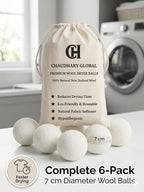 Wool Dryer Balls XL 6-Pack – 100% Organic New Zealand Wool, Reusable Natural Fabric Softener, Reduce Drying Time, Eco Friendly Laundry Balls, Chemical Free, for Sensitive Skin Chaudhary Global