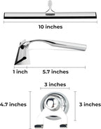 Squeegee for Shower Glass Door with Holder, 10" Silicone Blade, Stainless Steel Chrome Handle, for Kitchen Window, Bathroom Mirror & Car Glass Cleaning by Fab Glass and Mirror