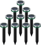 Solar Powered Ultrasonic Mole Repellent,Waterproof Outdoor Vibration Mouse Control for Yard Garden,360° Effective Rodent Repellent with Ultrasonic Sound,Green,10 Piece