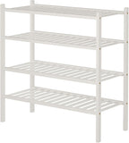 ROMGUAR CRAFT 4 Tier Bamboo Shoe Rack for Closet Free Standing Wood Shoe Shelf for Entryway Small Space Stackable 27"x11"x26" (White)