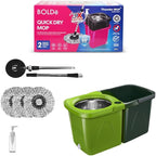 Thunder Mop Spin System -Double-Sided- 2 Compact Stackable 6L Buckets, Microfiber Head, Stainless Steel Wringer, Antifungal Quick-Dry Cleaning, Soap Dispenser, 3 Free Refills (Lime/Forest Green)