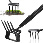 Stirrup Hoe, Heavy Duty Hula Hoe with 32-62" Adjustable Long Handle, 2 in 1 Action Hoe with Cultivator Rake, Scuffle Hoe, Hula Hoe Garden Tool for Weeding Grass, Loosening Soil, Sharp Blade, Black