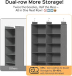 ALLTIDYUP Space-Saving Hanging Closet Storage Organizer – Dual-Row Foldable Shelves with 3 Hooks, 6-Tier Wardrobe Organizer for Dorm, Bedroom, Closet (Grey)