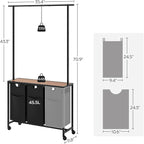 YATINEY Laundry Sorter 3 Section, Rolling Laundry Hamper with Hanging Rack, Laundry Sorter with Wheels, Hampers for Laundry, Laundry Basket Organizer for Laundry Room, Rustic Brown LS37BR