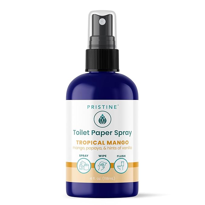PRISTINE Toilet Paper Spray - As Seen on Shark Tank, More Natural Personal Cleansing Wipes & Flushable Wet Wipes Alternative, Spray Toilet Paper to Create Flushable Wipe, Tropical Mango, 4 fl oz