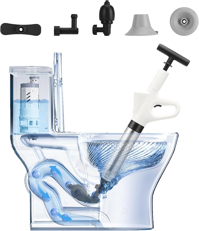 Air Plunger for Drain, High Pressure Air Drain Blaster with Visual Barometer Stainless Steel Toilet Clog Remover Toilet Unclogger Plungers for Bathroom, Toilets, Sink, Kitchen, Clogged Pipe