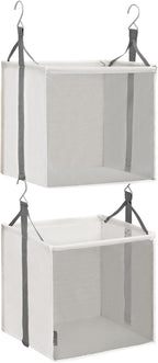 STORAGE MANIAC 2-Shelf Hanging Closet Organizer, Cloth Hanging Closet Shelf, Hanging Closets Baskets with Hooks for Dorm, Apt, Bedroom, College, Garment Rack, Wardrobe, Fabric with Mesh, Ivory