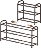 Gonfoam 3-Tier Expandable Shoe Rack,Adjustable Shoe Shelf Storage Organizer Heavy Duty Metal Free Standing Shoe Rack for Entryway Closet Doorway (Bronze)
