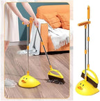 Cute Duck Cleaning Broom and Dustpan Set with Long Handle Stand Up Broom and Dustpan for Home Kitchen Room Office, Outdoor Indoor (Yellow)