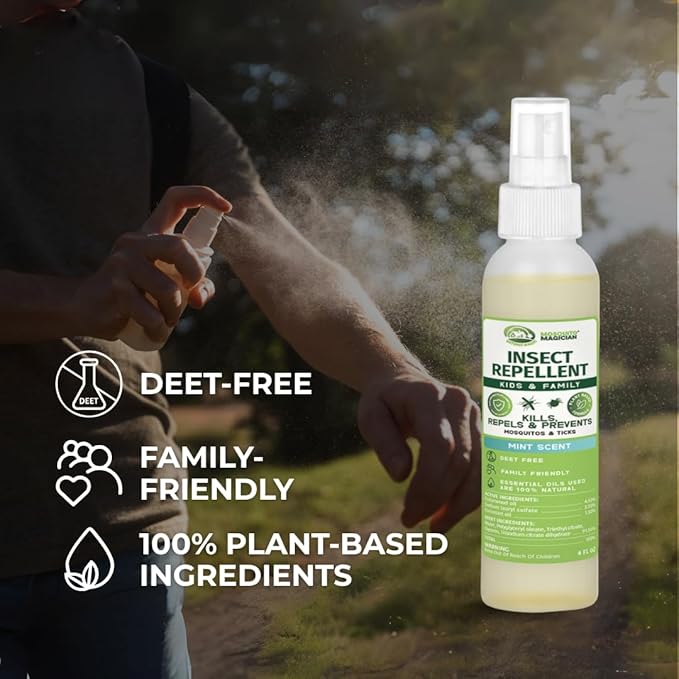 Mosquito Magician Natural Bug Spray for Body – Kid Safe Mosquito Repellent Spray with Natural Essential Oils, Kills, Repels, & Prevent Travel Size Bug Spray for Kids & Family – Rosemary, 4 OZ