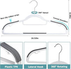 Tonswachic 50-Pack Coat Hangers, Space Saving Plastic Clothes Hangers, Non-Slip, 0.2 Inches Slim, 16.53 Inches Wide, 360° Swivel Silver Hook for Shirts, Pants & Wet/Dry Garments, White and Dark Gray