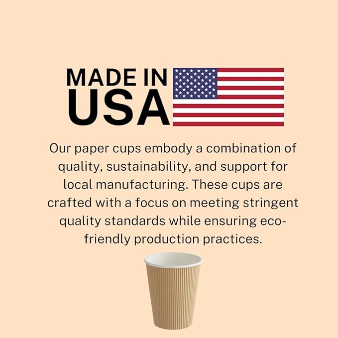 Ripple Paper Cups 12 oz 200 Pack for Coffee & Tea Made in USA | Bulk 200 Count for Home, Office, Restaurants & Coffee Shops | Recyclable, Insulated, & Disposable 12 Ounce To-Go Cups for Hot Beverages