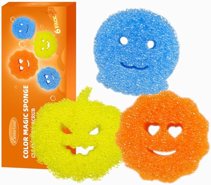 6 Pcs Scrubber Color Sponges,Non-Scratch Cleaning Sponges Kitchen,Temperature Controlled Kitchen Sponge for Washing Dishes,Household Bathroom Odor Resistant Scrubber-Bpa Free