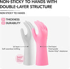 Vgo... Household Cleaning Gloves,Double-layer,Lined Dishwashing Gloves,Long Sleeves for Kitchen,Bathroom Cleaning(TP1117)