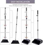 Broom and Dustpan Set, Dustpans with Broom Combo for Home, Heavy Dust Broom and Dustpan Combo, Long Handle Dust Pan and Broom Set for Kitchen, Office, Pet Hair, Charcoal Color, Pack of 1