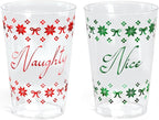 xo, Fetti Naughty + Nice Plastic Cups | 30 pcs 12 oz | Red Christmas Drinkware, Green Xmas Decorations, Clear Holiday Party Drinks, Friedsmas