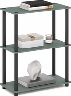 Furinno Turn-N-Tube Storage Shelves, 3-Tier Book Shelf, Corner Shelf, Toolless Open Shelves, for Organization and Storage, Living Room, Garage, Home Office, Sage Green