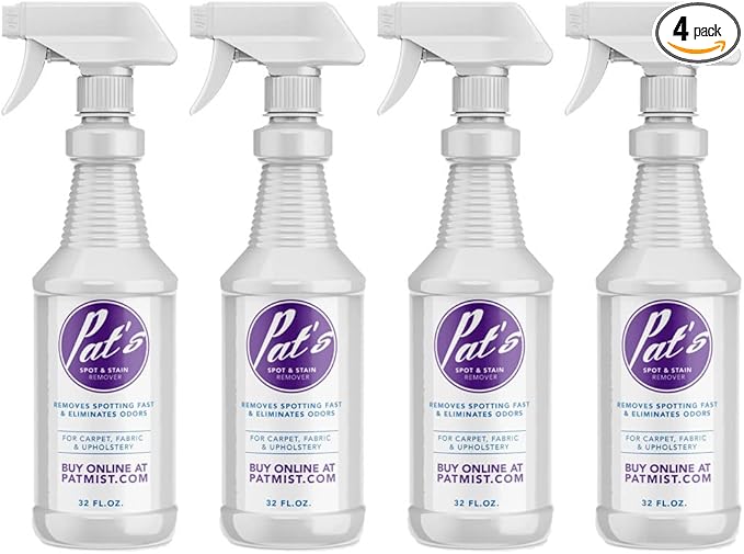 Pat's Spot + Stain Remover, Professional Carpet, Fabric and Upholstery Cleaner, 32oz (Pack of 4) | 40+ Years Carpet Cleaning Experts