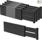 Utoplike Bamboo Dresser Drawer Dividers, 4'' High Adjustable Drawer Organizers for Clothing, Spring Loaded, Works in Kitchen, Bathroom, Bedroom, Drawer, Desk, 4 PCS, Black