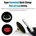 LINE10 Tools 5-Inch Wool Polishing Kit for Drill or Angle Grinder or Orbital, Includes 5 Hard Felt, 5 Soft Wool Buffing Pads with Hook and Loop, Drill Adapter Attachment, Small Car Buffer Auto Glass