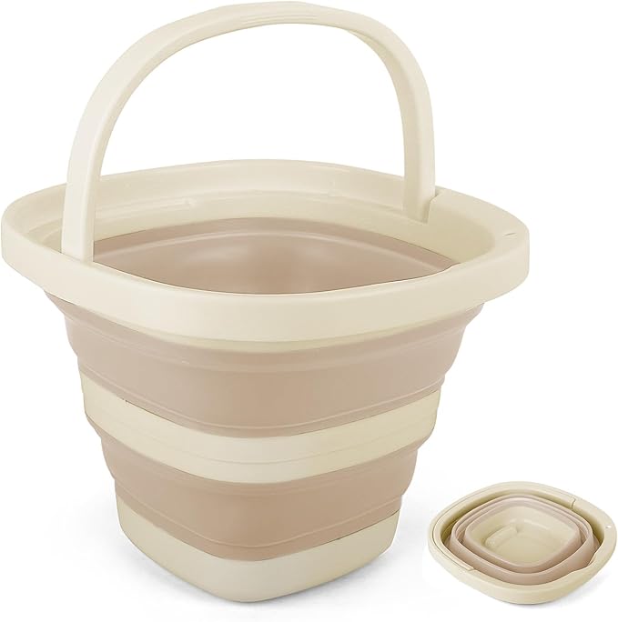 5L Collapsible Bucket with Handle, Mop Bucket for Wash Basin Dog Water Car Washing Window Cleaning, Foldable Plastic Tub Waterpot for Outdoor Beaching Fishing Gardening Camping Essentials