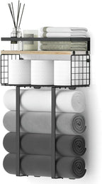 Xstydes Towel Racks for Bathroom, Metal Towel Holder with Storage Basket,Wall Towel Rack for Rolled Towels, Towel Storage for Small Bathroom.