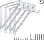Heavy Duty Closet Rod Brackets 4 Pack, Wall Mounted Closet Shelf Bracket, 11 x 9.5 in Shelves Support Brace with Hook, White with Screws, HOME MASTER HARDWARE